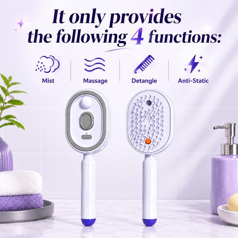 3-in-1 Electric Mist Detangling Brush for Frizz & Scalp Massage